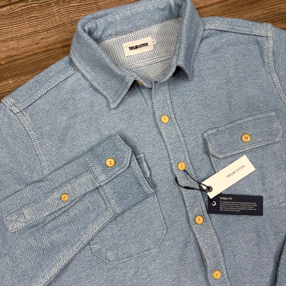 Taylor Stitch Mens 40 MEDIUM The Division Shirt Washed Indigo Organic Cotton NEW